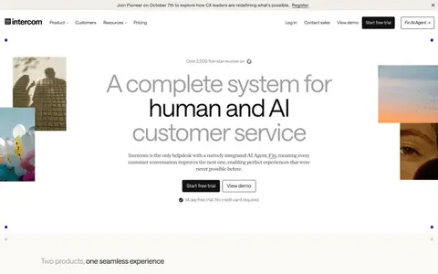 Homepage of intercom.com, captured whole