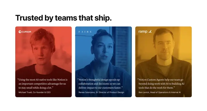 Testimonials section captured from notion.so