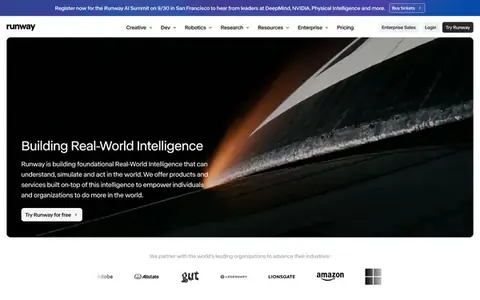 Homepage of runway.com, captured whole
