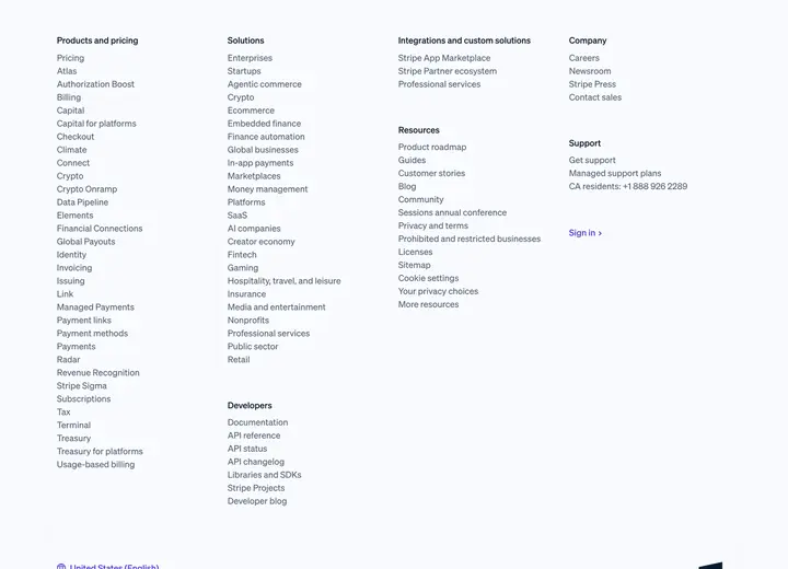 Footer section captured from stripe.com