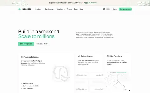 Homepage of supabase.com, captured whole