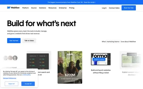 Homepage of webflow.com, captured whole